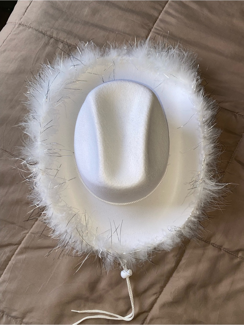 White Feather Trim Cowboy Hat - Women Accessories - Picture 2 of 4